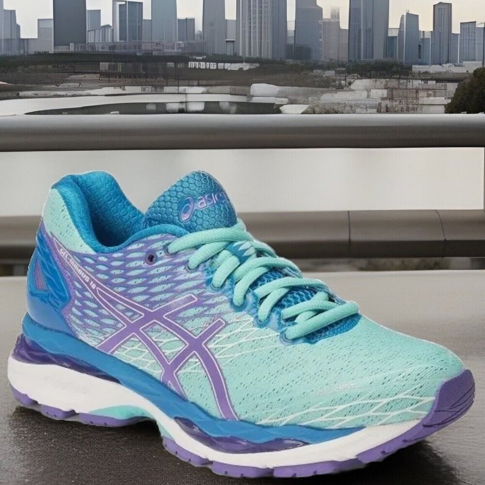 Asics Gel-Nimbus 18 womens US 9 Medium in Turquoise/Iris/Methyl Blue color